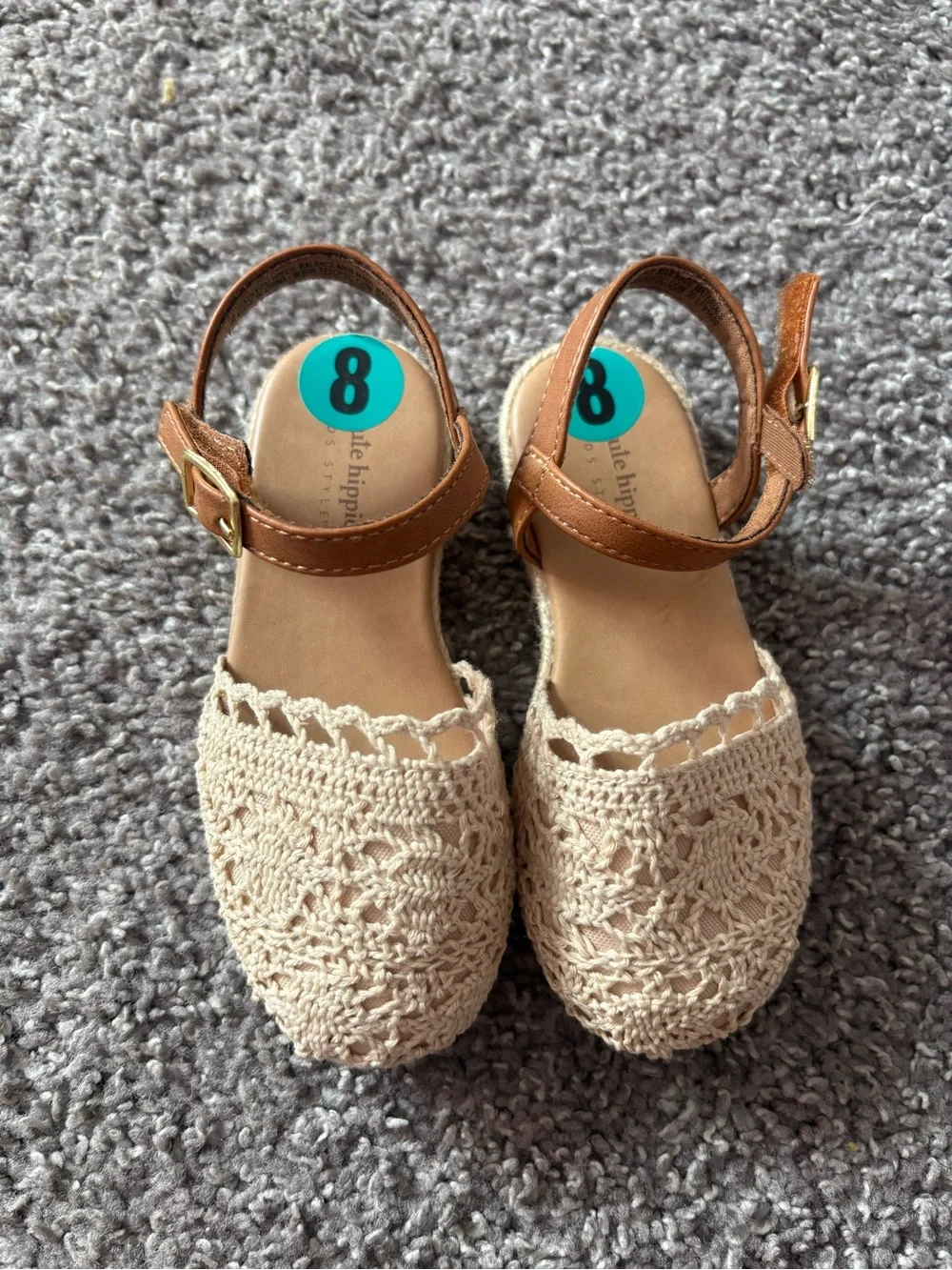 Haute Hippie Kids Crochet Cream and Brown Sandals